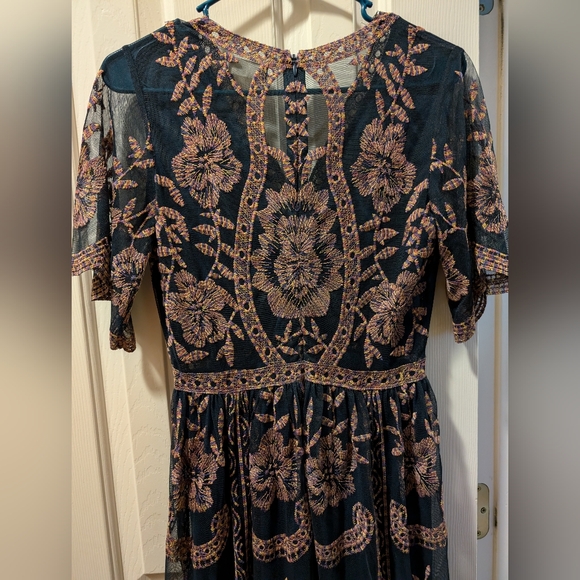 Altar'd State Catania Sheer Mesh Lace Embroidered Dress in Navy - Picture 4 of 4